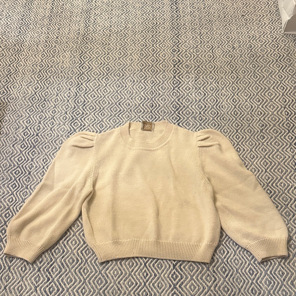 Loeffler Randall Elegant Puff Sleeve Cream Sweater